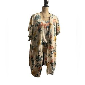 Maurices Floral Kimono & Smocked Cold Shoulder Top Set